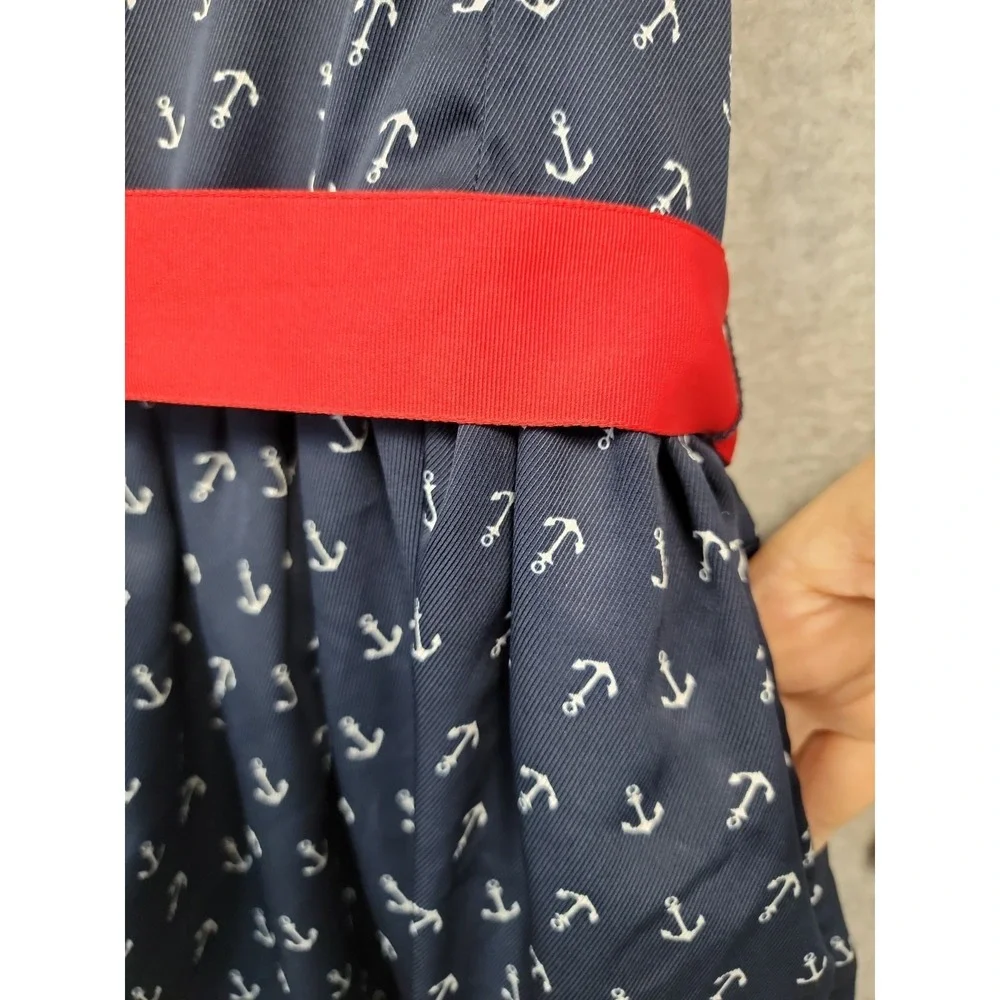 Polo Ralph Lauren Girls Anchor‎ Print Navy Twill Dress Red Ribbon Sz 5 Nautical